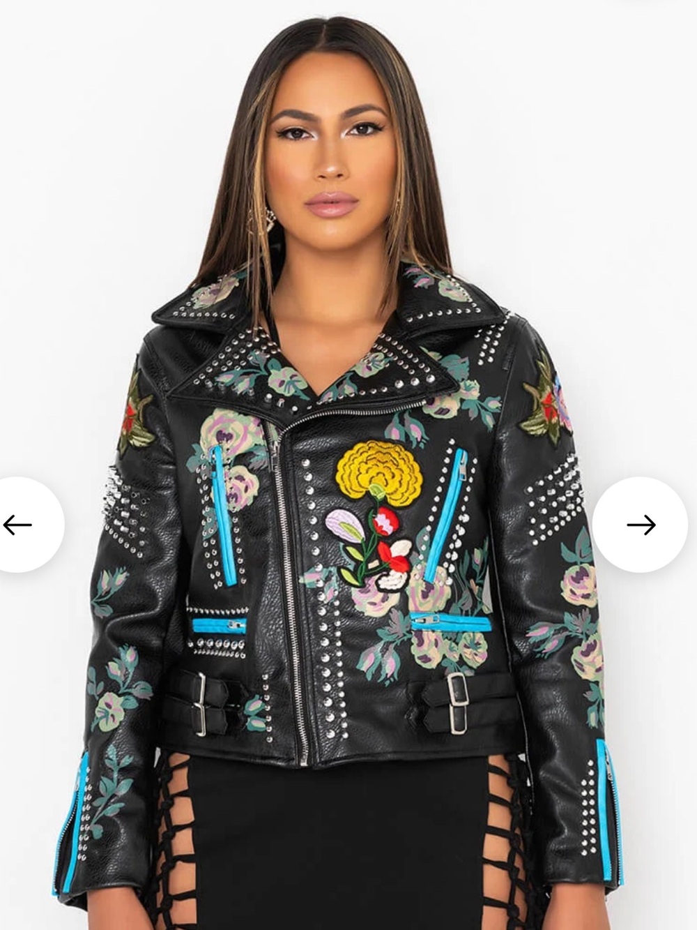 AZALEA WANG Le Aveugle Embellished Moto Faux Leather Jacket MEDIUM
